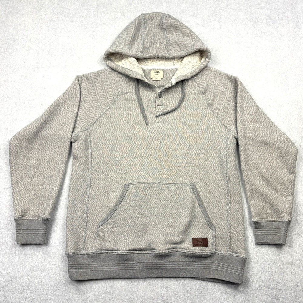Vans Mens Medium Gray Herringbone French Terry Button Henley Pullover Hoodie M